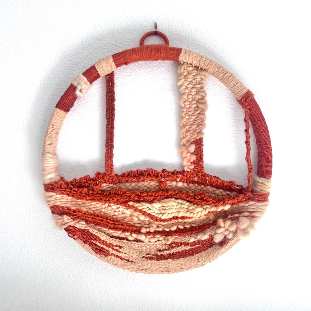 Vintage 70s Mid Century Modern Round Handmade Fiber Art In Earthy Tones